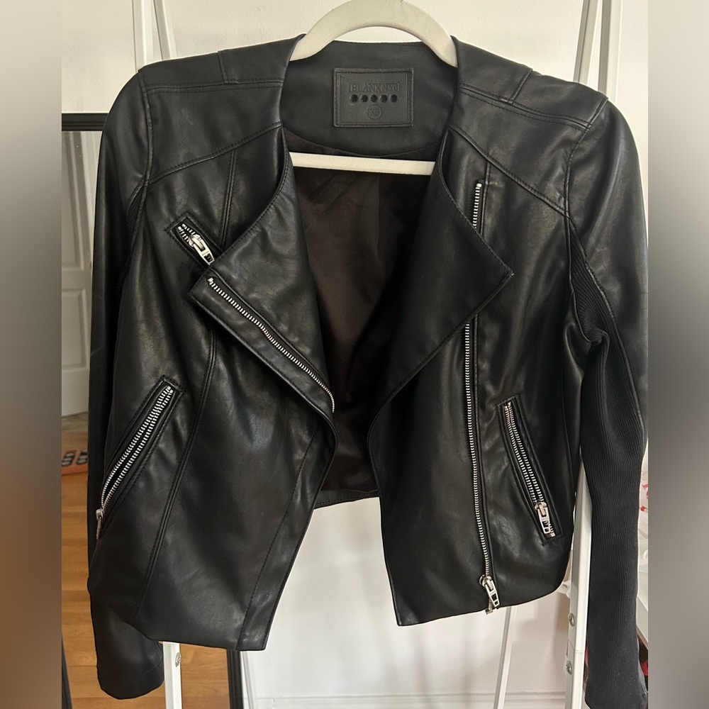 Blank NYC XS Womens Moto Jacket Record Breaker Collarless Faux Leather